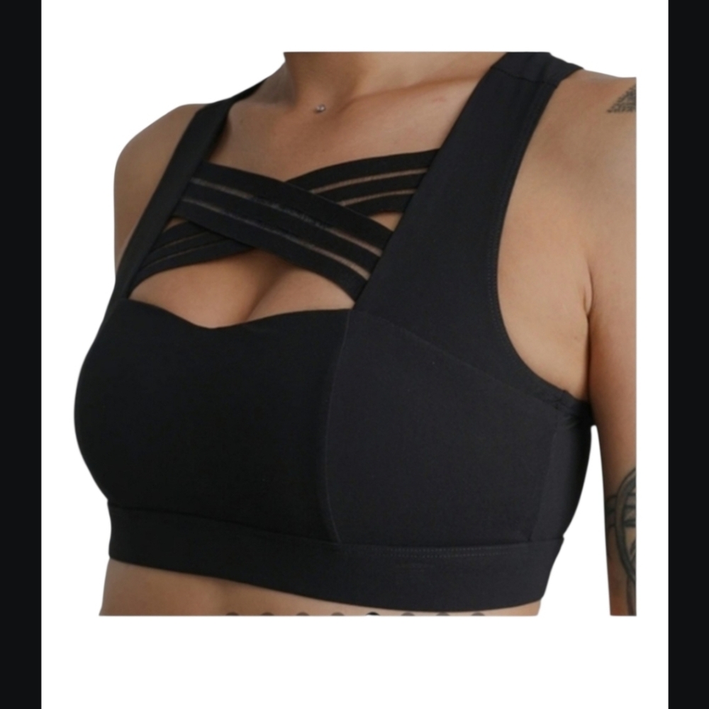 Jelenew Cycling Air Lift Cross Front & Back Sports Bra Black Athleisure Gorpcore